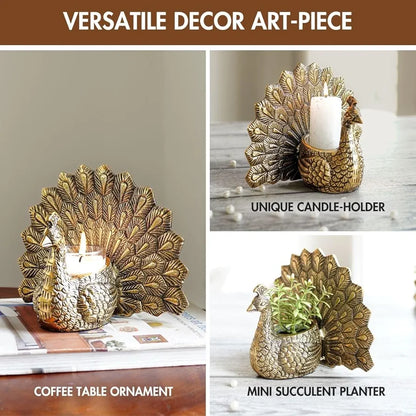 Behoma Metal Dancing Peacock Figurine for Good Luck and Love | Candle Holder for Home Dcor Tabletop Living | Showpiece for Valentine's Day, Birthday , Gold