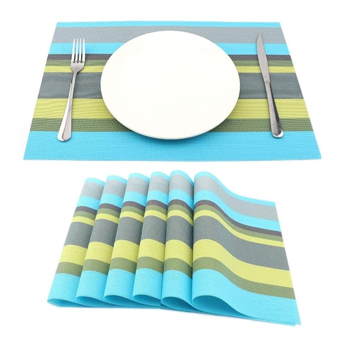 Pepplo Placemats Set of 6 for Dining Table Heat Resistant Washable Place Mats Bluegreen PLC09C6