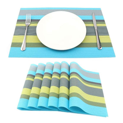 Pepplo Placemats Set of 6 for Dining Table Heat Resistant Washable Place Mats Bluegreen PLC09C6
