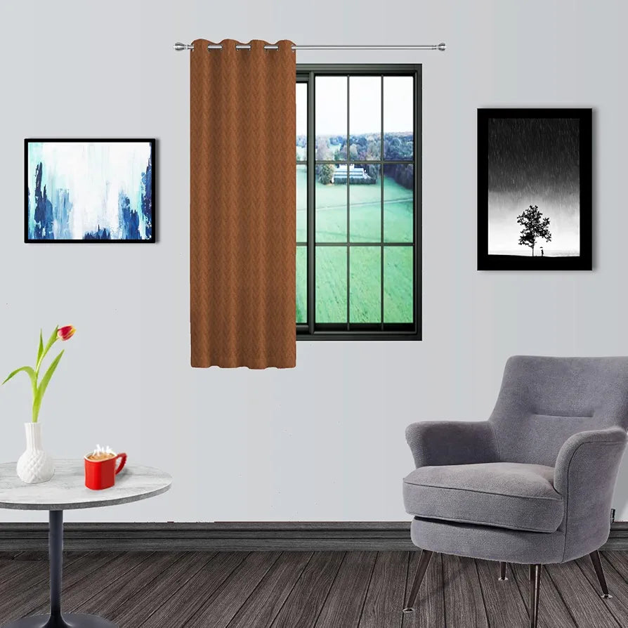 Divine Casa Zigzag Design Window Curtain 5 Feet Colour Brown Lightweight Polyester Panel with Metal Grommets for Home Decor (Pack of 1)