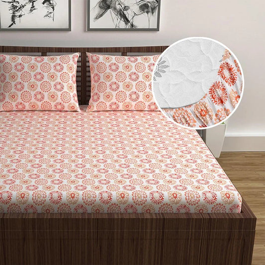 Divine Casa 100% Cotton Double Bed Bedsheet Set 1 Bedsheet & 2 Pillow Covers 144 TC Breathable & Wrinkle Free Colour Blazing Orange