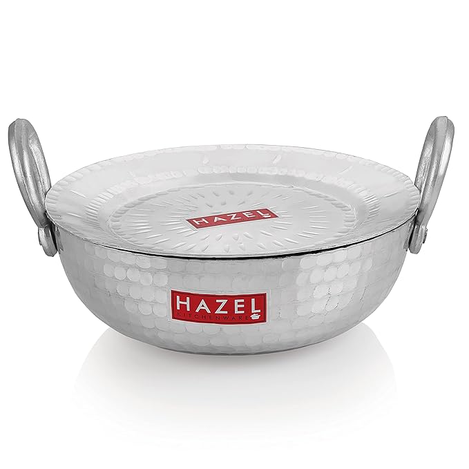 Hazel Aluminium Hammered Finish Kadai with Lid Premium Round Bottom 16 Gauge Kadhai Vessel 29 cm 4000 Ml