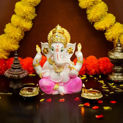 Ekhasa Handpainted Ganesha Idol Marble Dust Ganesh Murti  Jewellery Embellished