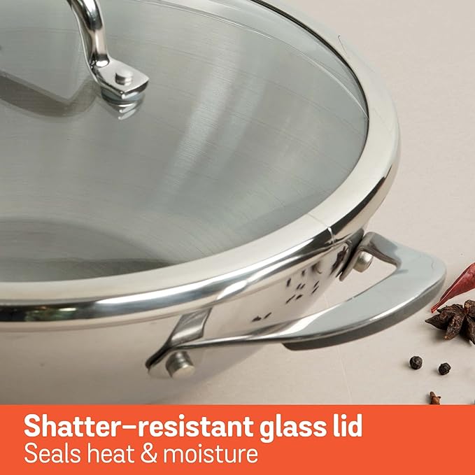 Meyer Select Nickel Free Stainless Steel Kadai with Glass Lid 22cm |1.91 Liters Silver