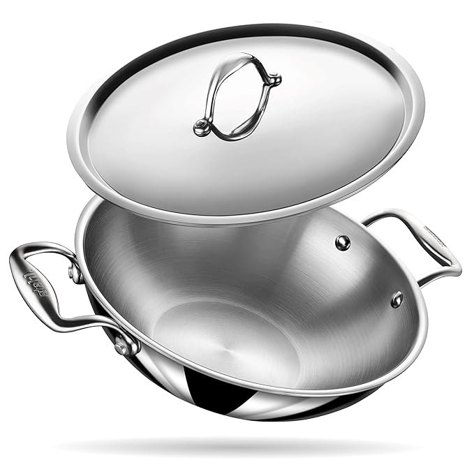 Stahl Artisan Triply Stainless Steel Kadhai With Lid, Kadai for Cooking | Induction & Gas Stove Compatible | 1.6 L | 20 Cm