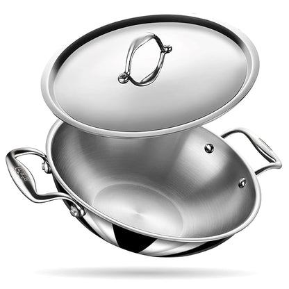 Stahl Artisan Triply Stainless Steel Kadhai With Lid, Kadai for Cooking | Induction & Gas Stove Compatible | 2.4 L | 24 Cm
