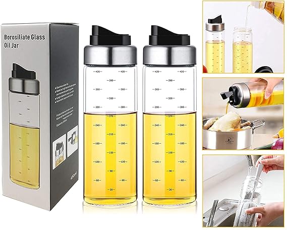 Spatlus Auto Flip Olive Oil Dispenser Bottle Dispensing Bottles With Automatic Cap 450ml Pack of 2