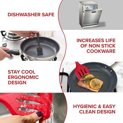 Fiable Premium Silicone Turner for Flipping Tossing Cooking Turner Red