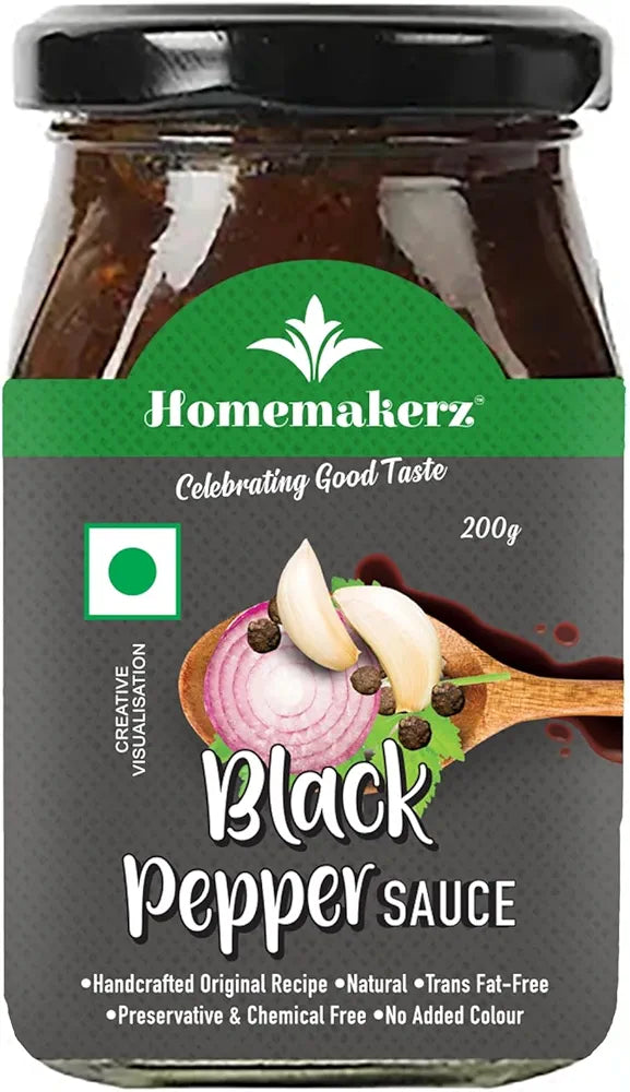 Homemakerz Black Pepper Sauce - Cooking Sauce for Continental Cuisine - 200 gm - Preservative Free, Chemical Free & Trans Fat-Free