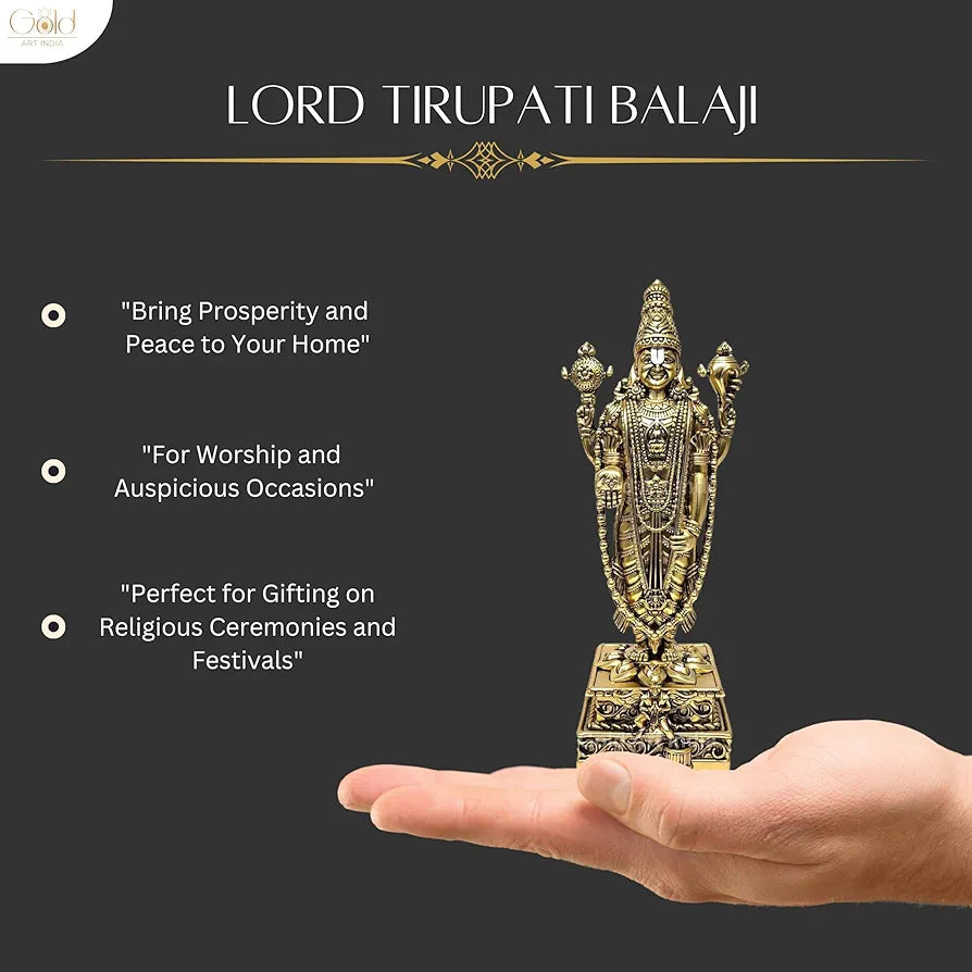 Gold Art India Lord Tirupati Balaji Gold Plated Antique Matte Idol with Garuda
