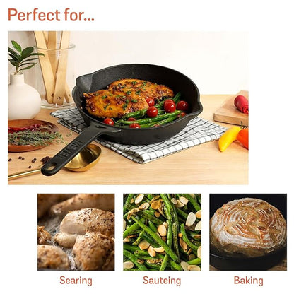 Meyer Pre-Seasoned Cast Iron Frypan Cast Iron Skillet |Induction Frying Pan 20cm|1.61L Black
