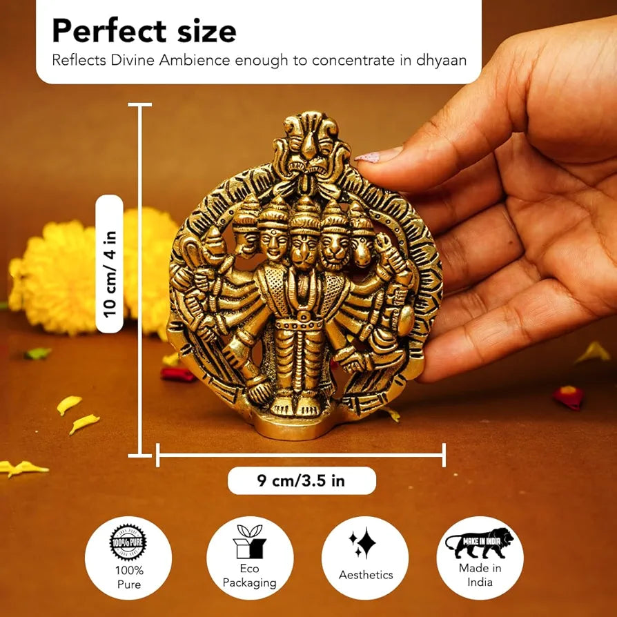 Ekhasa Pure Brass Panchmukhi Hanuman Murti in Luxury Red Velvet Gift Box God Idols
