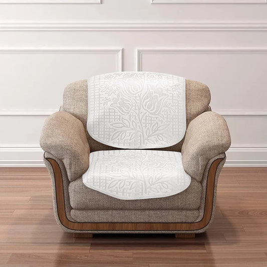 Cloth Fusion Italian Velvet Sofa Cover 5 Seater Set Perfect Floral Embossed Sofa Cover 3 Seater and 2 Seater Bone White
