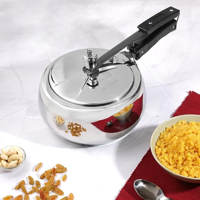 Vinod Europa Stainless Steel Inner Lid Pressure Cooker - 3.5 Litre | Handi Shape | Sandwich Bottom Cooker