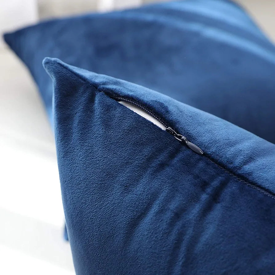 Aerohaven Premium Velvet Reversible Decorative Throw Pillow/Cushion Covers with Invisible Zipper Navy Colour (Pack of 2)