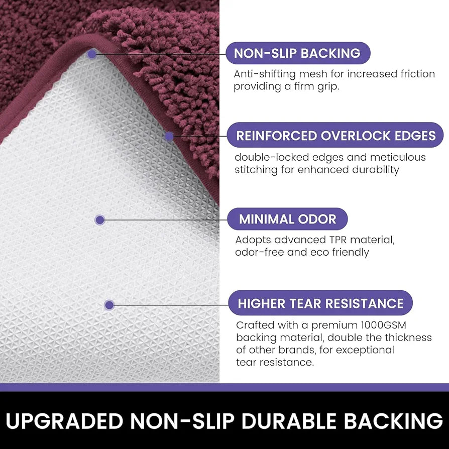 Luxe Home International Bathmat Super Soft Anti SkidWater Absorbent Floor Mats Colour Wine