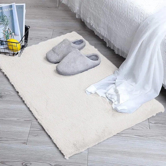 Luxe Home International Ruffle Bath Mat Rabbit Fur 1000 GSM Bathroom Door Rectangular Foot Mats 45X75 Cm Colour White