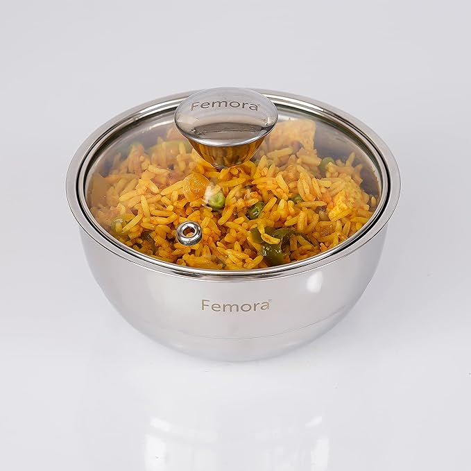Femora Stainless Steel Double Wall Insulated Curry Server Bowls | 500 Ml | Set of 2 | Small Serving Size