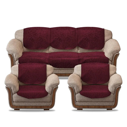 Cloth Fusion Italian Velvet Sofa Cover 5 Seater Set Perfect Floral Embossed Sofa Cover 3 Seater and 2 Seater Maroon