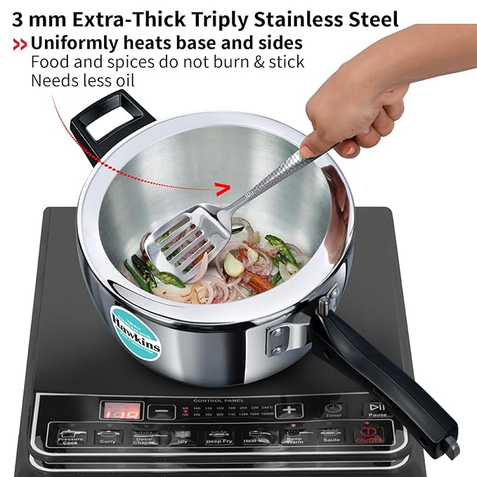 Hawkins 1.5 Litre Triply Stainless Steel Pressure Cooker Inner Lid Induction