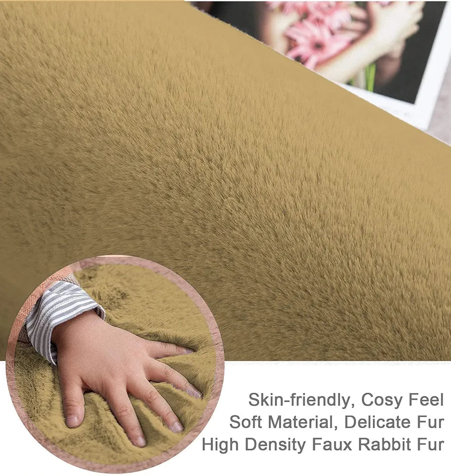Luxe Home International Rabbit Fur Rectangular Mat Soft Anti Slip Skid Ruffle Mats 60X90 Cm  Rug Colour Cream