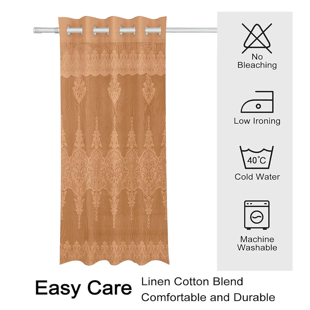 Kuber Industries Darkening Window Curtains Sheer Curtain with 8 Rings SY15ZZ Golden Colour