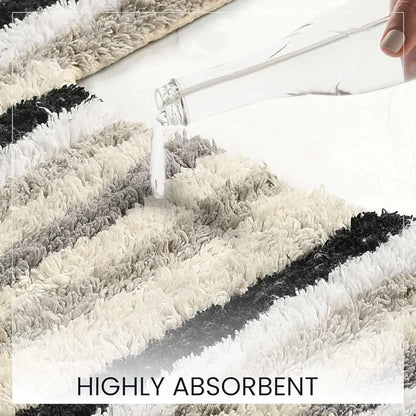 Sashaa World Striped Anti-skid Bathmat & Contour Set Colour Black White & Grey