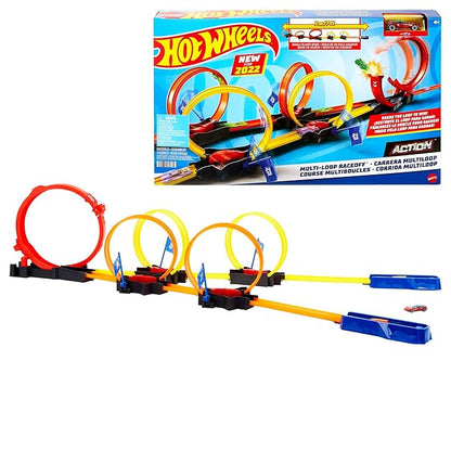 Hot Wheels Multi-Loop Race Off Playset with 1 Car Knock Down Flags to Score Points
