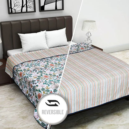 Cloth Fusion Reversible Dohar Double Bed, Soft Cotton Blend AC Blanket for Summer Floral Green