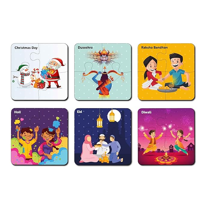 Mini Leaves Kid Indian Festival Jigsaw Puzzles | Set of 6 Puzzles | Jigsaw Puzzles for Ages 2-4 | Social Development