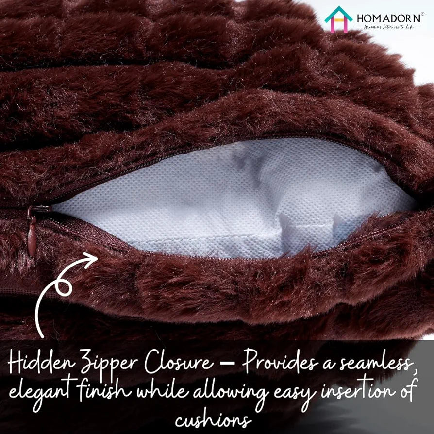 Homadorn Luxury Plush Fur Reversible Cushion Cover Ultra Soft & Cozy Brown