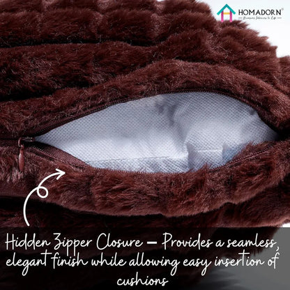 Homadorn Luxury Plush Fur Reversible Cushion Cover Ultra Soft & Cozy Brown