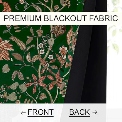 Cloth Fusion Blackout Printed Premium Door Curtains 7 Feet Long Set of 2 Green Dream