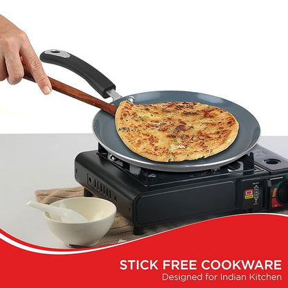 Vinod Zest Ceramica Dosa Tawa - 28 cm | Natural Stick Free Roti Tawa | Stylish Handle | Toxin Free | Induction and Gas Base