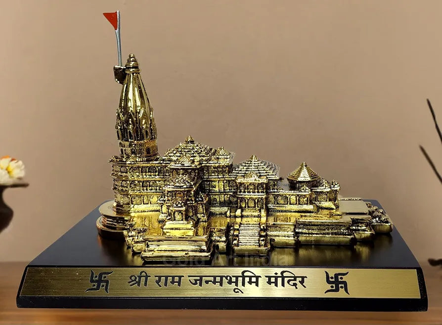 Gold Art India Ram Mandir Ayodhya Gold Plated Antique - Minature Big