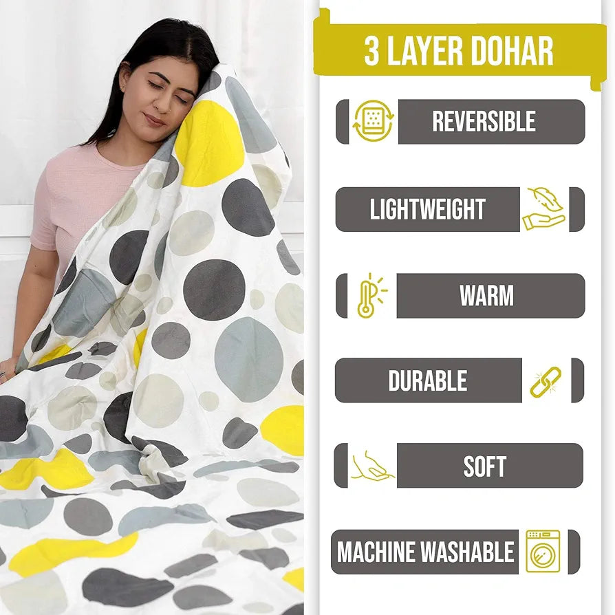 Divine Casa Cotton Breathable Calming Patch Dohar Double Bed 120 GSM Soft Cosy AC Blanket Colour Quarry TC - 120