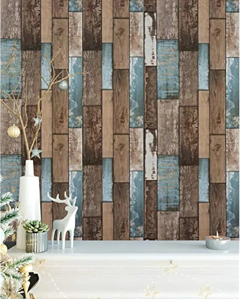Jaamso Royals Vintage Wooden Distressed Wallpaper for Furnitur Pvc Waterproof 400 x 45 CM