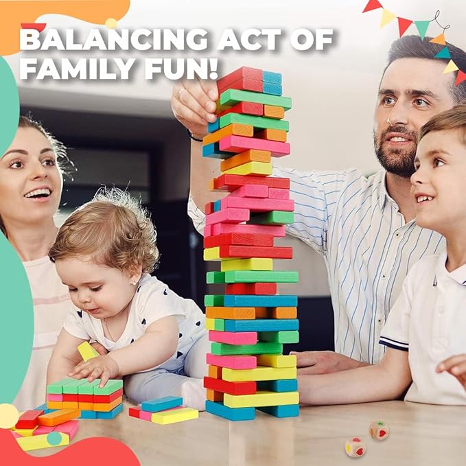 Wembley Wooden Blocks Stacking & Balancing Tower Games for Kids Adults 54 Pcs