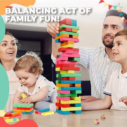 Wembley Wooden Blocks Stacking & Balancing Tower Games for Kids Adults 54 Pcs
