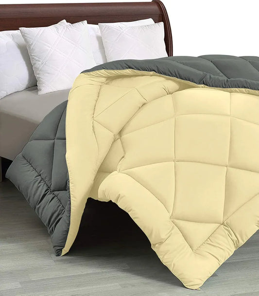 Cloth Fusion Reversible AC Comforter Single Bed Soft Microfibre Quilt Blanket for Winter Yellow & Grey