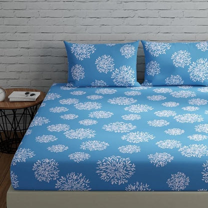 Huesland by Ahmedabad Cotton 144 TC Cotton Bedsheets for King Size Bed with 2 Pillow Covers | Blue