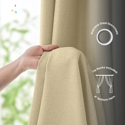 Urban Space Blackout Curtains for Door 7 Feet Long Set of 2, Embossed Herringbone DesignLight Blocking Curtain for Living Room, Curtains Drift Beige Colour