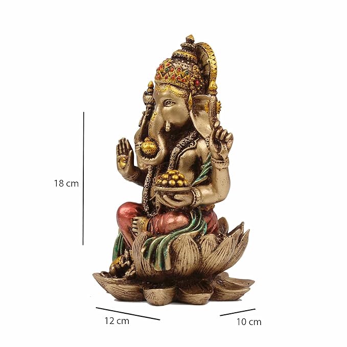 Indicast 7" Inch Cold Cast Resin Ganesh Showpiece Antique Decor | Metal Finish