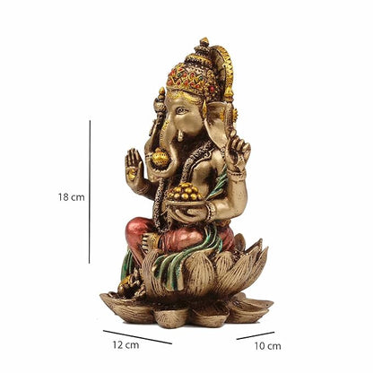 Indicast 7" Inch Cold Cast Resin Ganesh Showpiece Antique Decor | Metal Finish