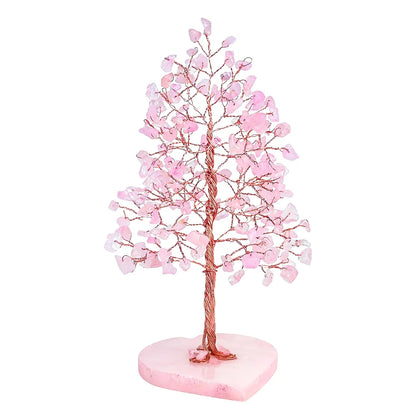 Zaicus Rose Quartz Heart Base Feng Shui Gemstone Bonsai Tree with Healing Crystals