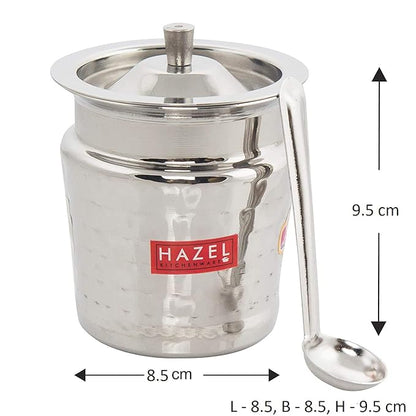 Hazel Ghee Pot With Spoon Stainless Steel Hammered Finish Ghee Container