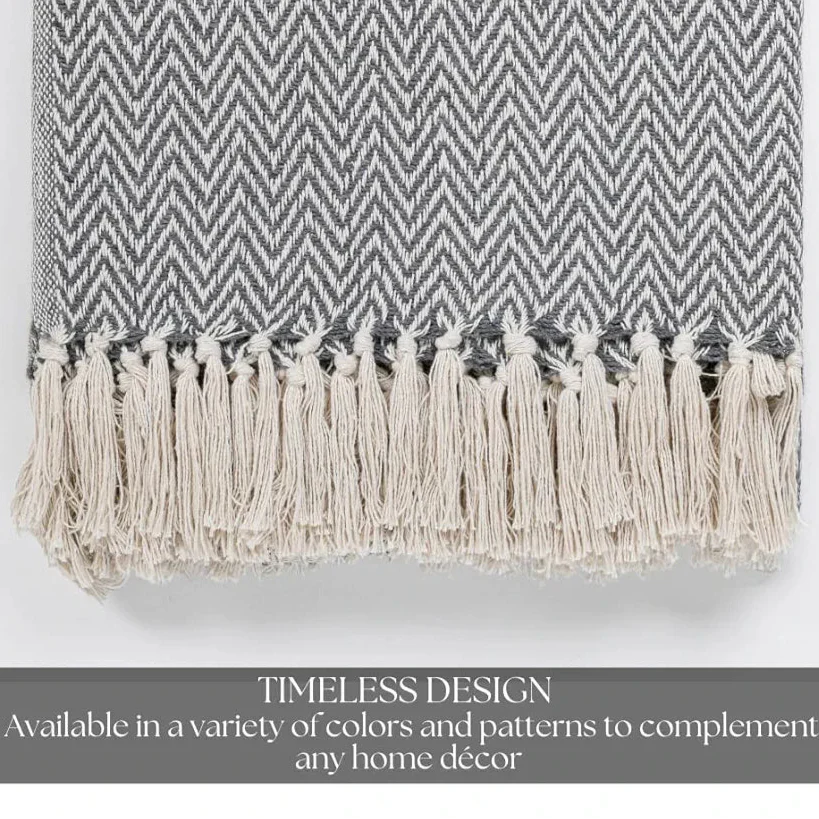 Homadorn All Season Cotton Weaved Throw Blanket Colour Grey