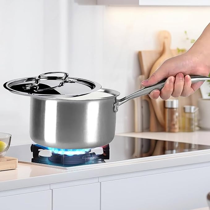 Savya Home Triply Stainless Steel Sauce pan with Lid 18 cm 2.2 L Stove & Induction Cookware