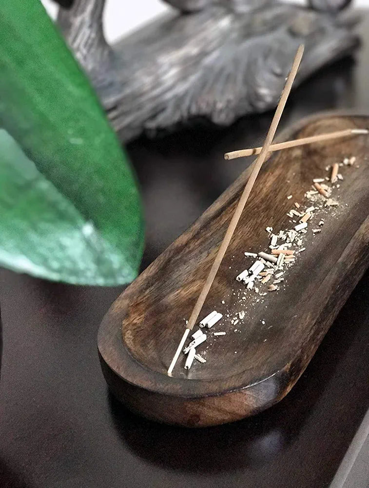Pure Source India Natural Wood Incense Holder and Ash Catcher