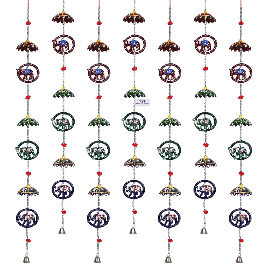 Heart Home Umbrella Shape Door Hanging Windchimes Pairs 3 Paper Mache & 3 Elephants